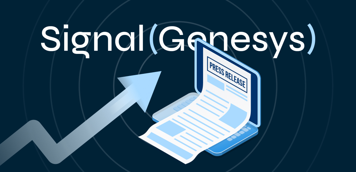 Illustration of an upward arrow and a laptop displaying a press release, with the text "Signal (Genesys)" in the background.